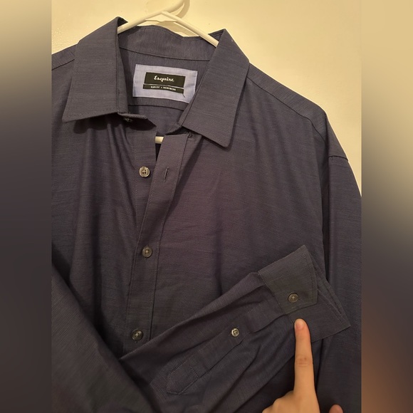 Esquire | Men’s Suit Shirt | Button Down Shirt | Navy Blue - Picture 5 of 11